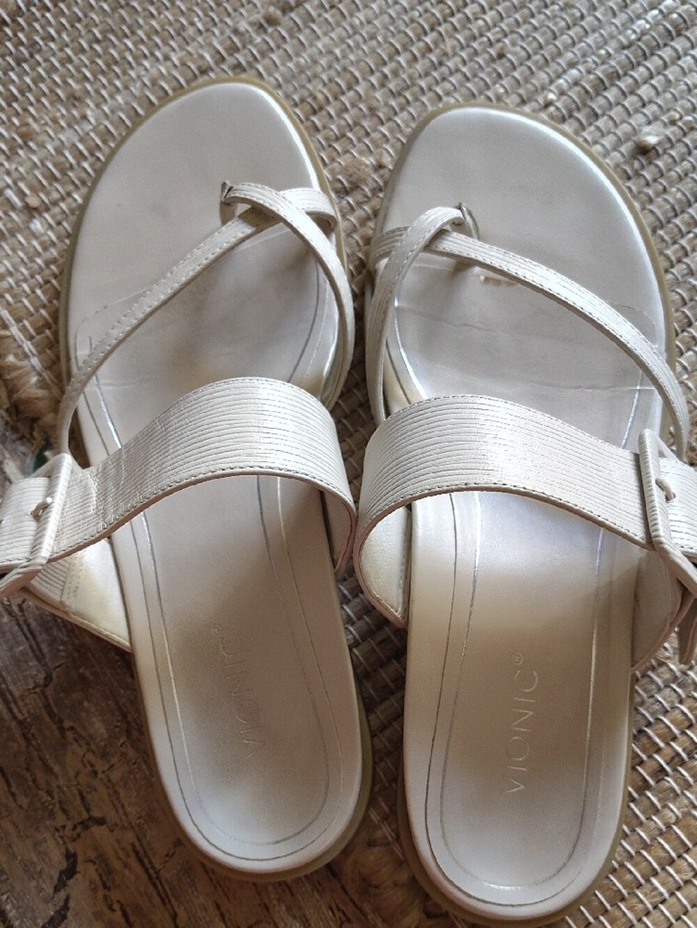 Vionic Women's Pearl Cream Slide Sandals with Buckle Strap - Picture 3 of 5